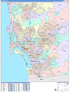 San Diego  Wall Map Color Cast Style